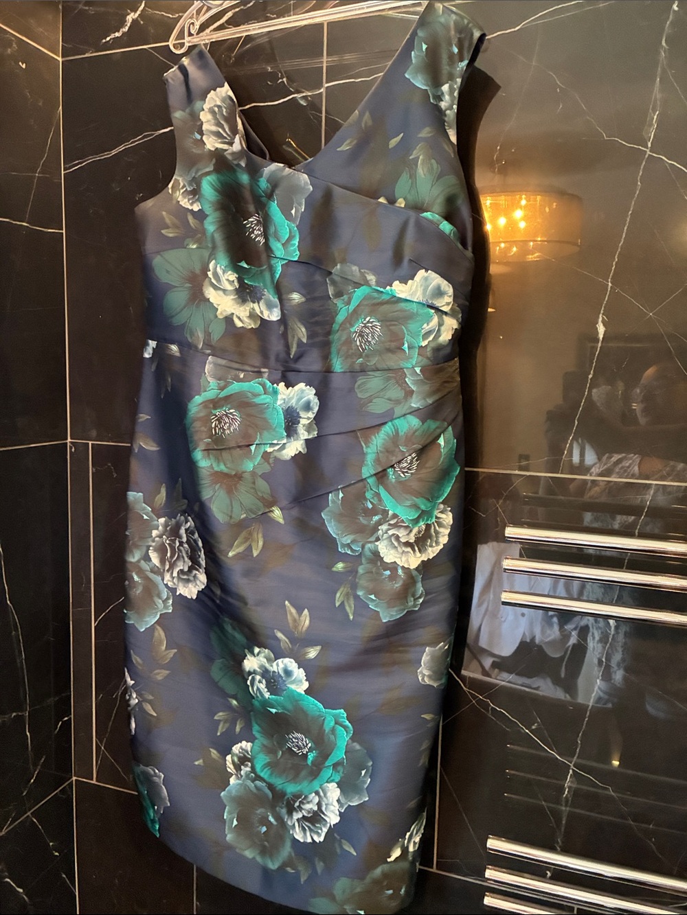 Floral Sheath Dress in Teal and Navy